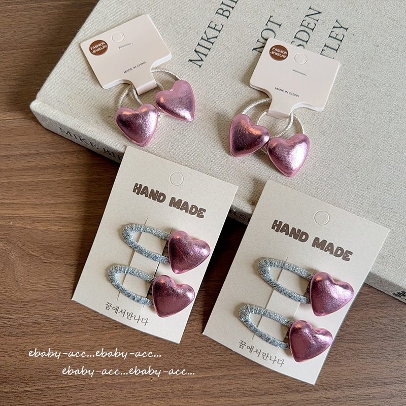 Tie Clip Silver - Haarspeld voor meisjes, roze, zilveren hartvormige